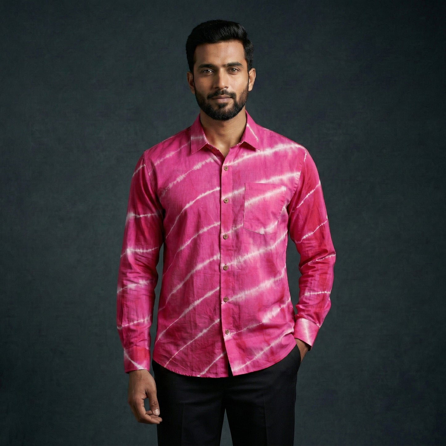 Pink - pure cotton full sleeve tie-dye men shibori shirt 18