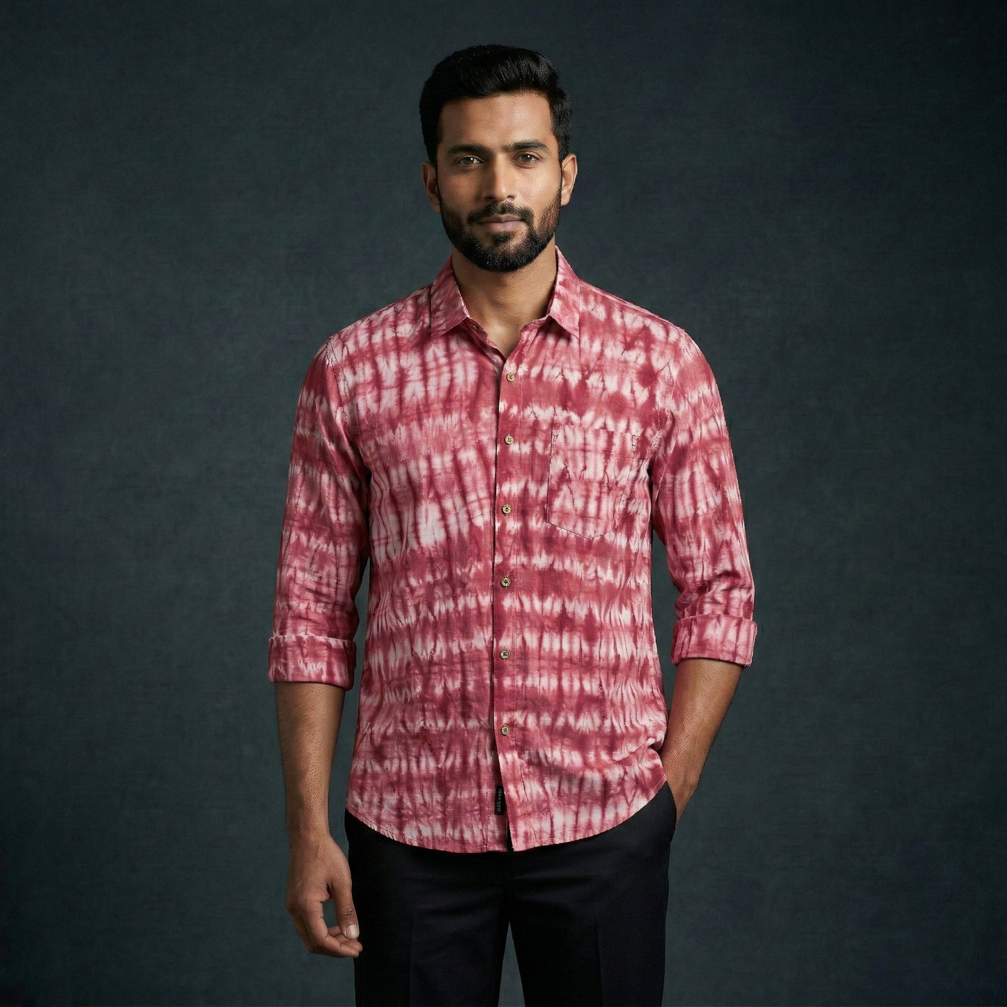 Pink - pure cotton full sleeve tie-dye men shibori shirt 24