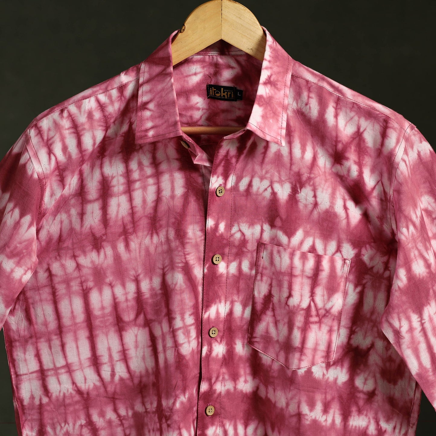Pink - pure cotton full sleeve tie-dye men shibori shirt 24