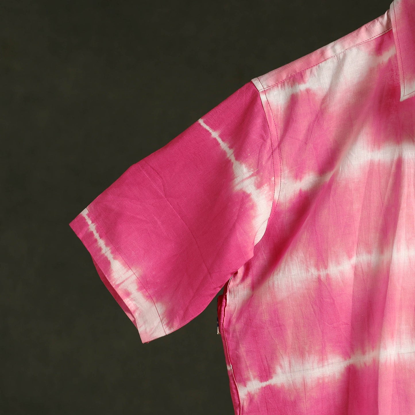 Pink - pure cotton half sleeve tie-dye men shibori shirt 32