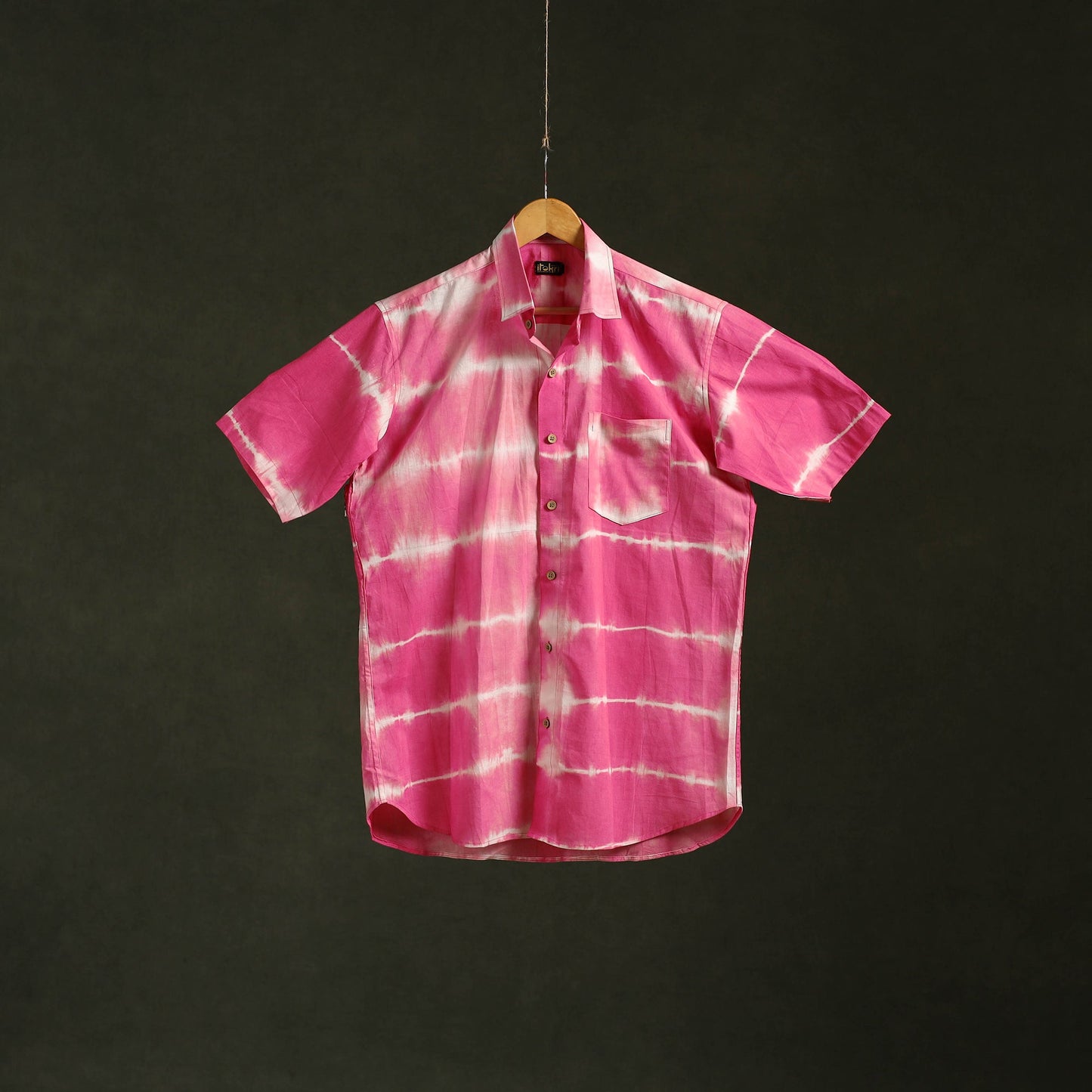 Pink - pure cotton half sleeve tie-dye men shibori shirt 32