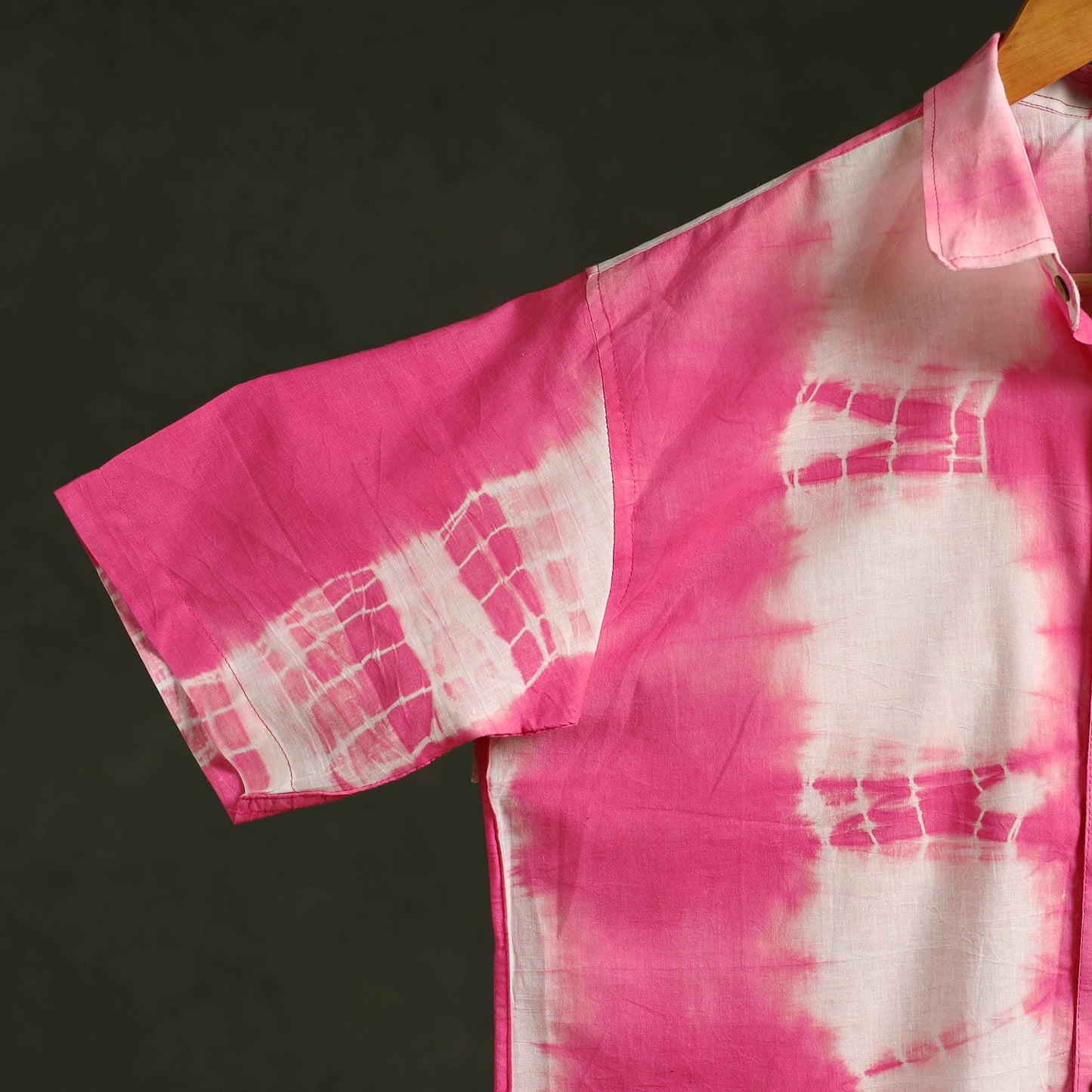 Pink - pure cotton half sleeve tie-dye men shibori shirt 43