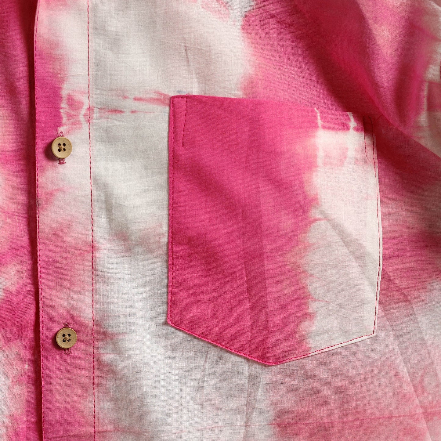 Pink - pure cotton half sleeve tie-dye men shibori shirt 43