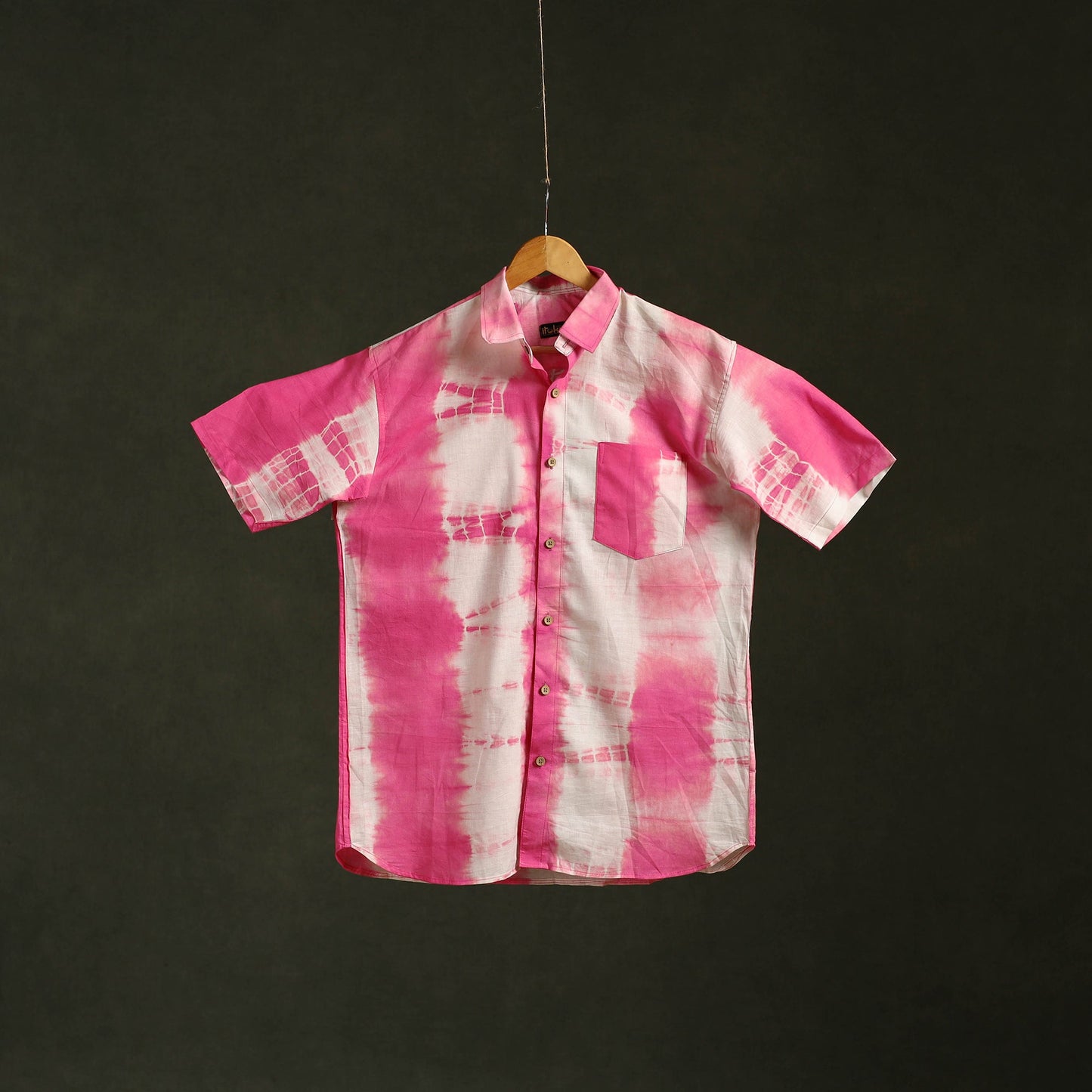 Pink - pure cotton half sleeve tie-dye men shibori shirt 43