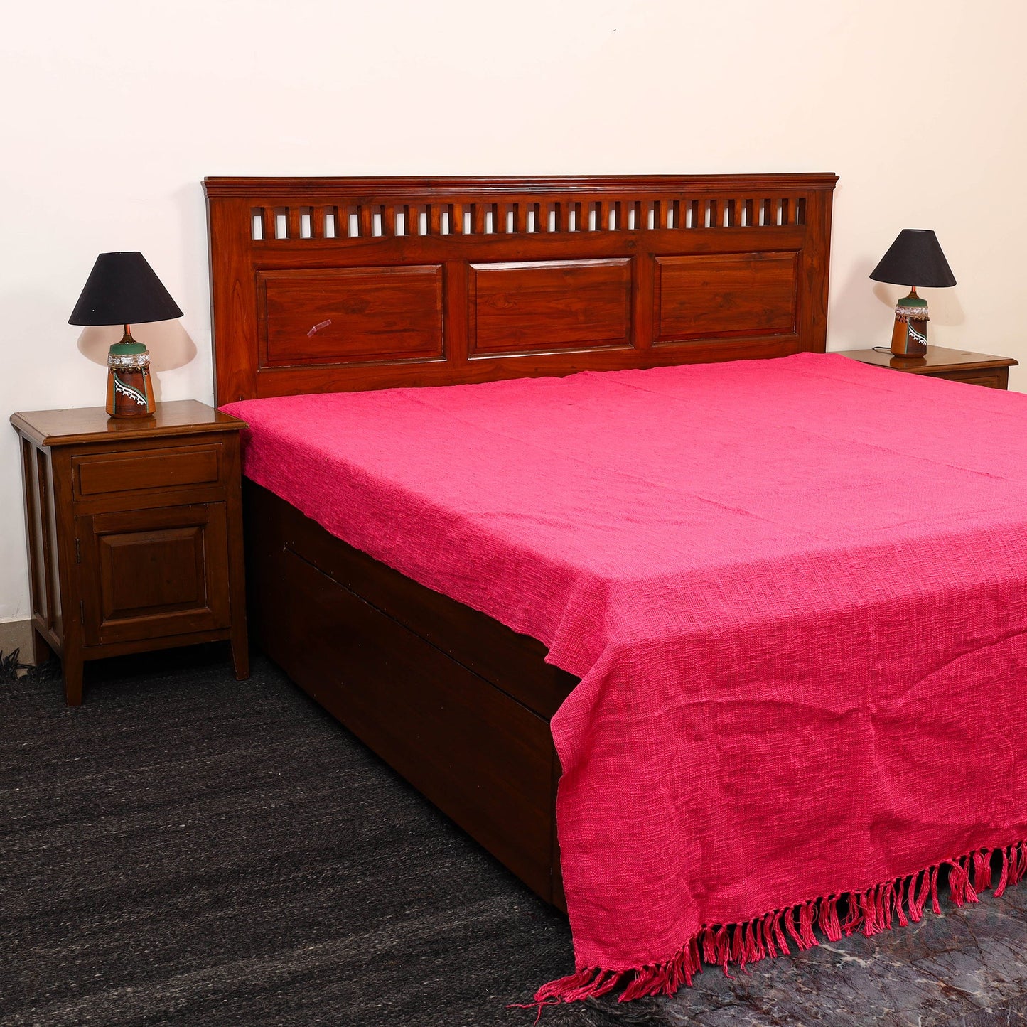 Pink - pure handloom cotton double bed cover from bijnor 15