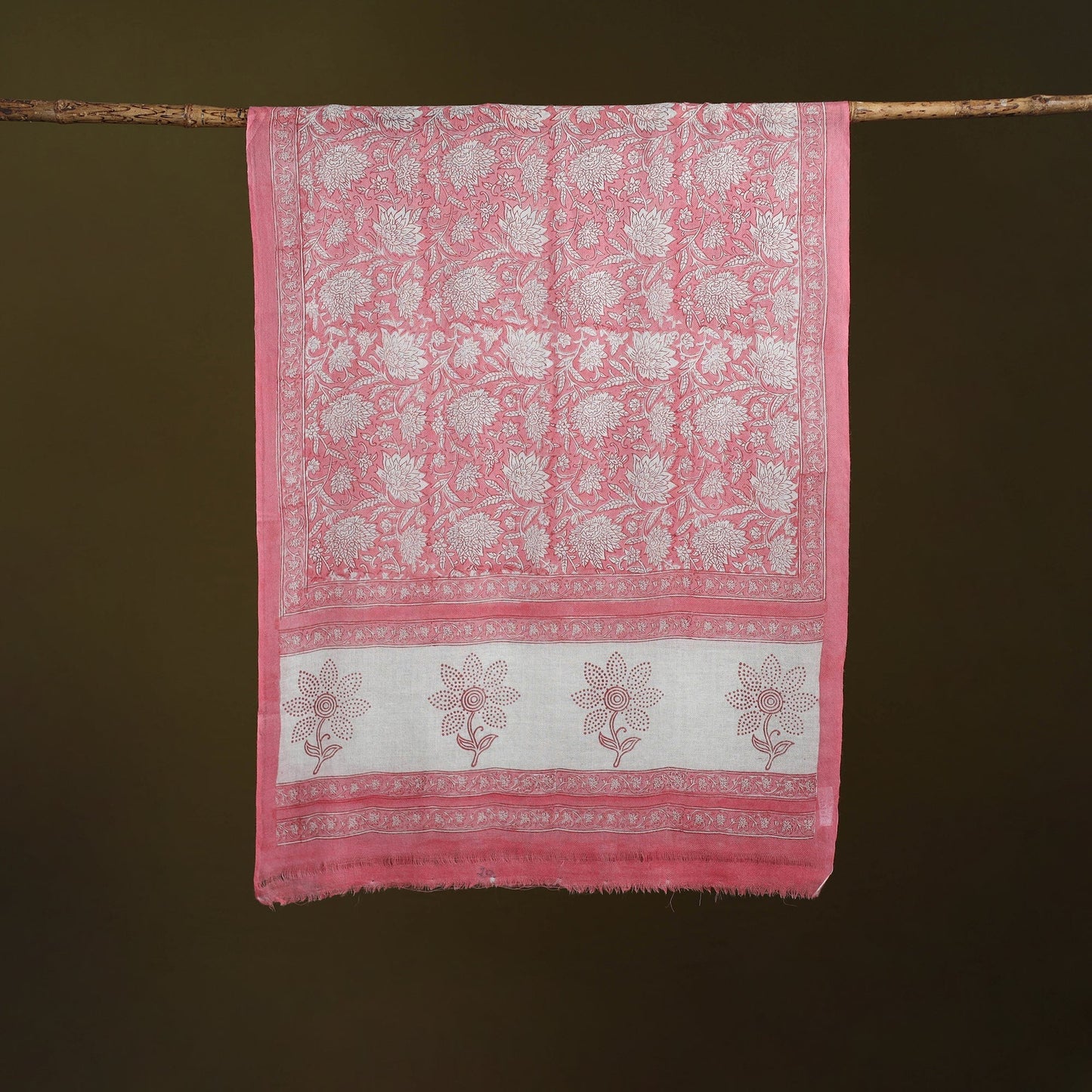 Pure wool hand sanganeri stole 22 - handcrafted