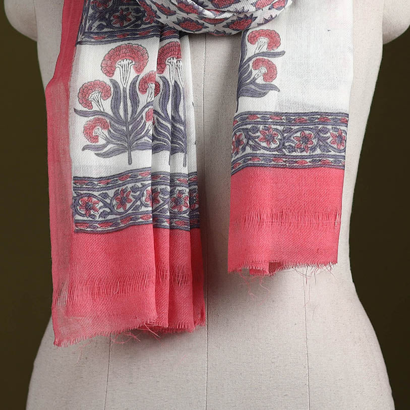 Pure wool hand sanganeri stole 30 - handcrafted