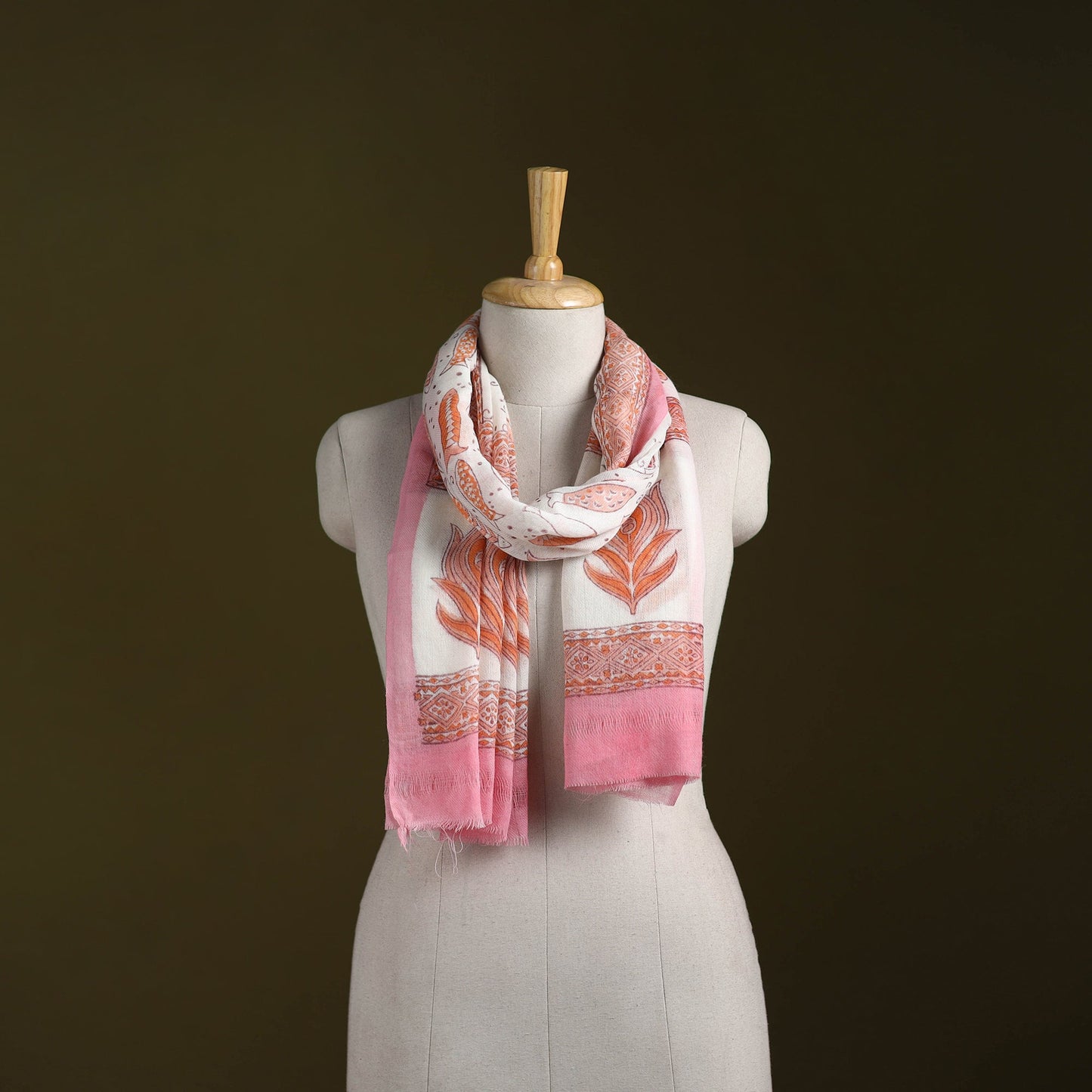 Pure wool hand sanganeri stole 32 - handcrafted