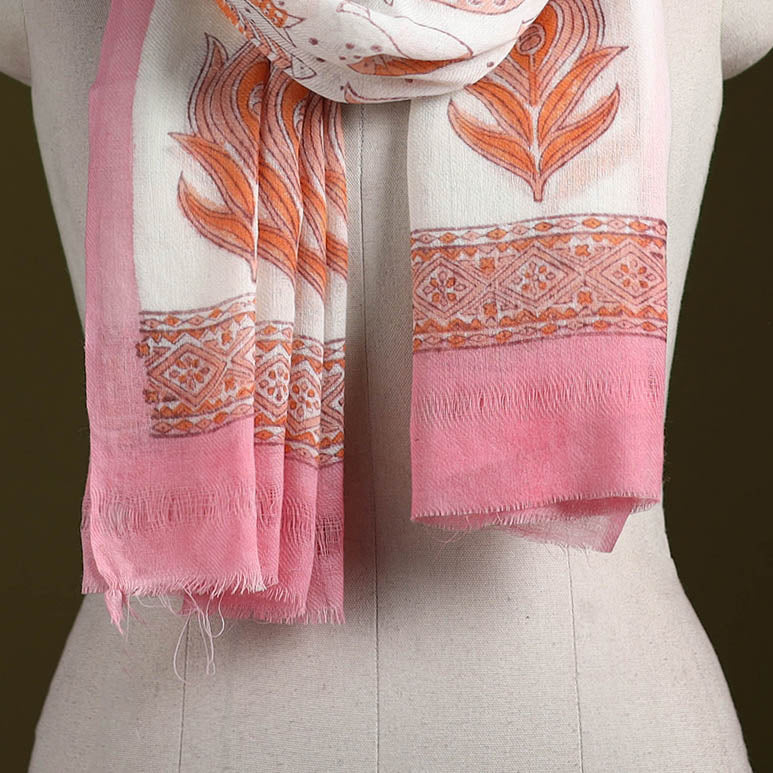 Pure wool hand sanganeri stole 32 - handcrafted