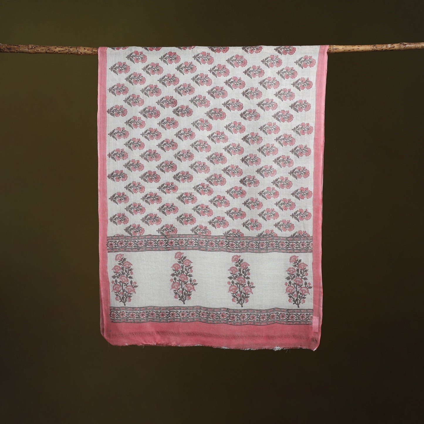 Pure wool hand sanganeri stole 34 - handcrafted