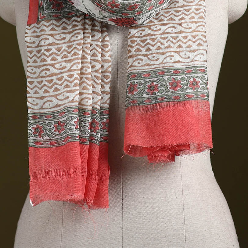 Pure wool hand sanganeri stole 35 - handcrafted