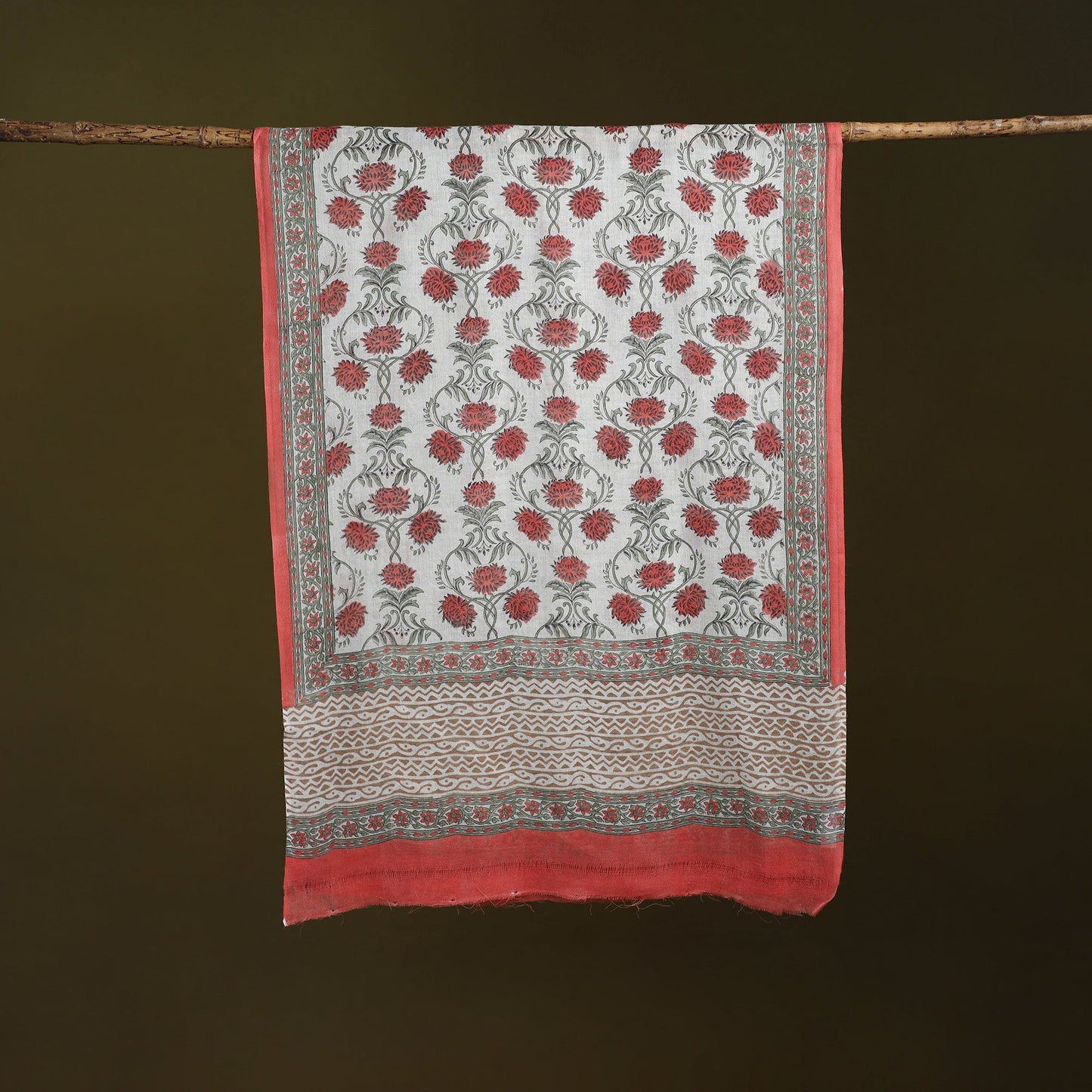 Pure wool hand sanganeri stole 35 - handcrafted