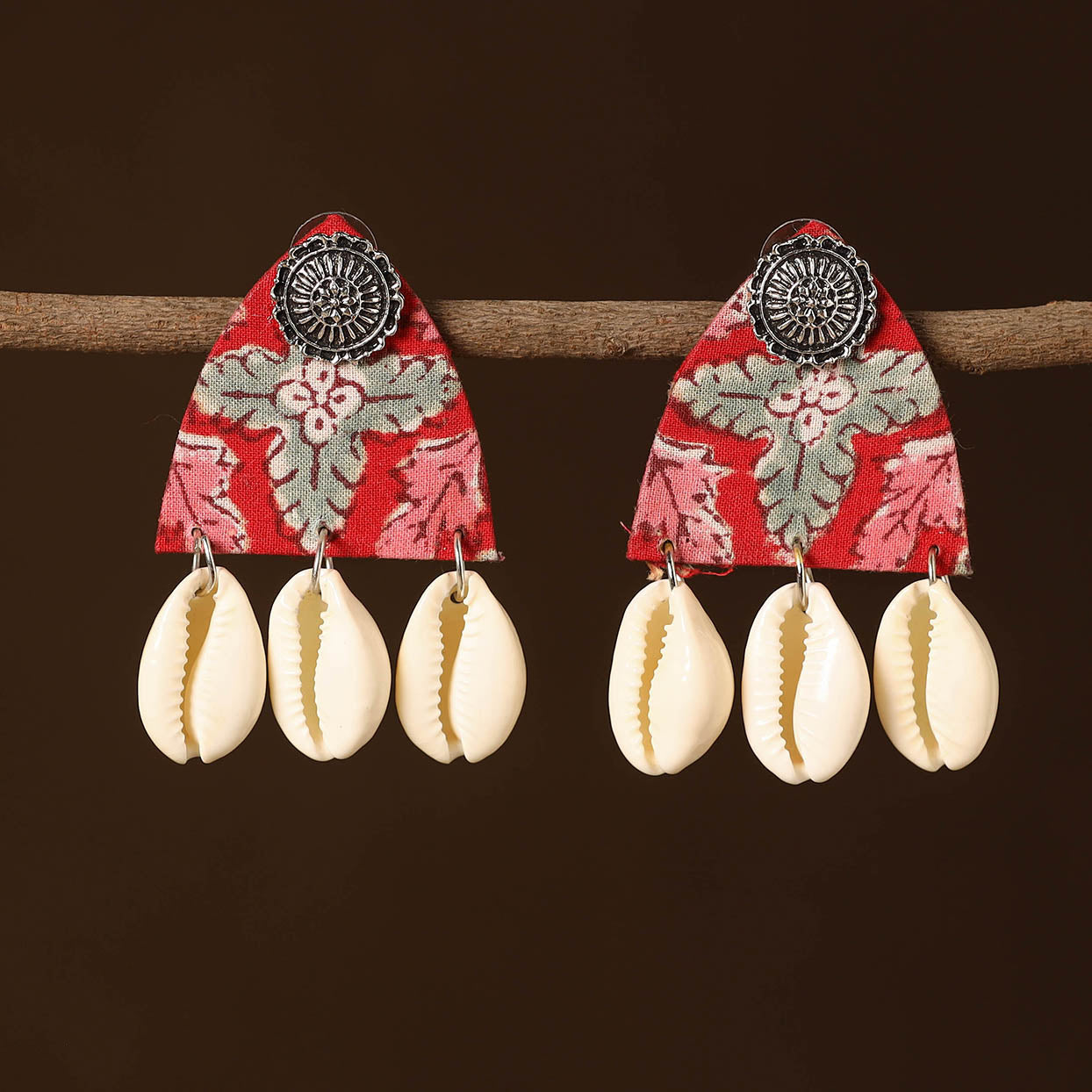 Pink - raha fabart shell work earrings - handcrafted