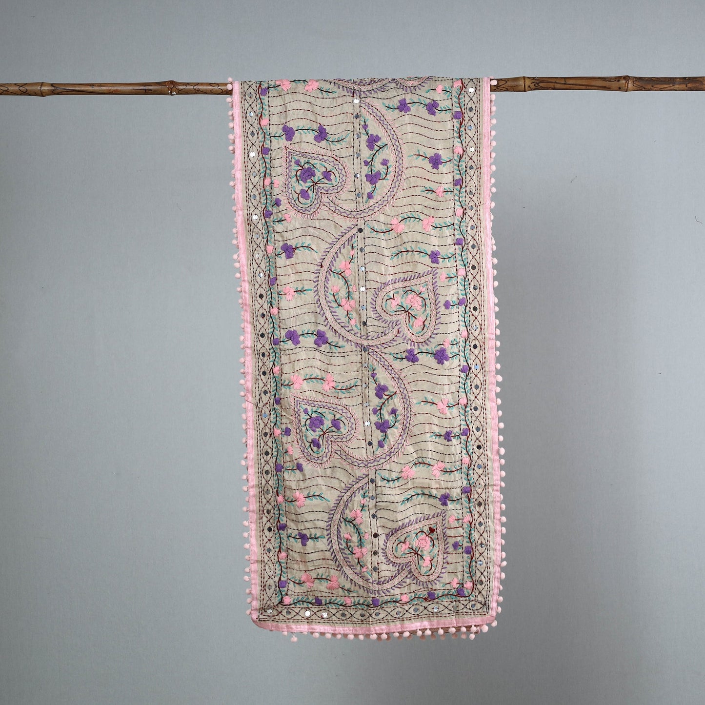 Pink Ranihati Chanderi Silk Embroidered Stole