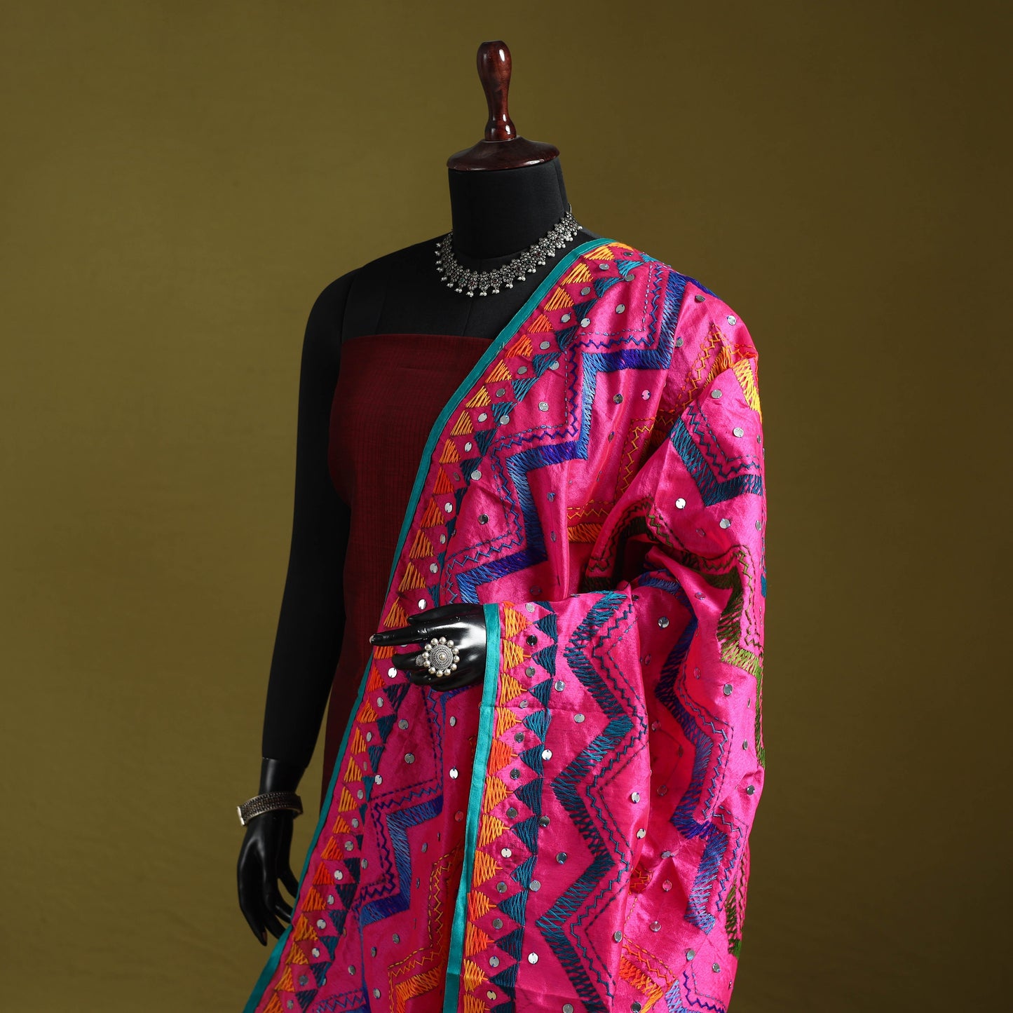 Ranihati chanderi silk zig zag hand embroidery dupatta 20