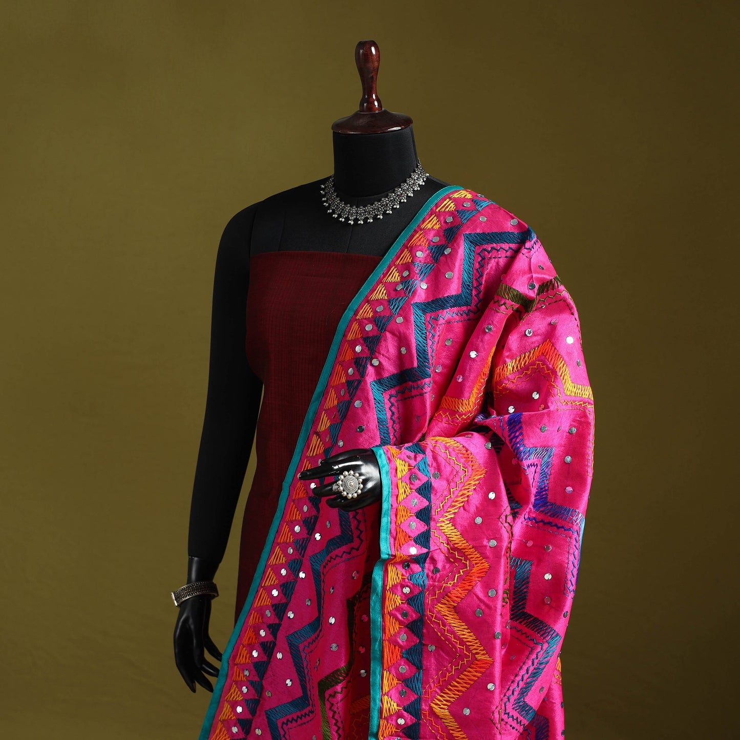 Ranihati chanderi silk zig zag hand embroidery dupatta 18