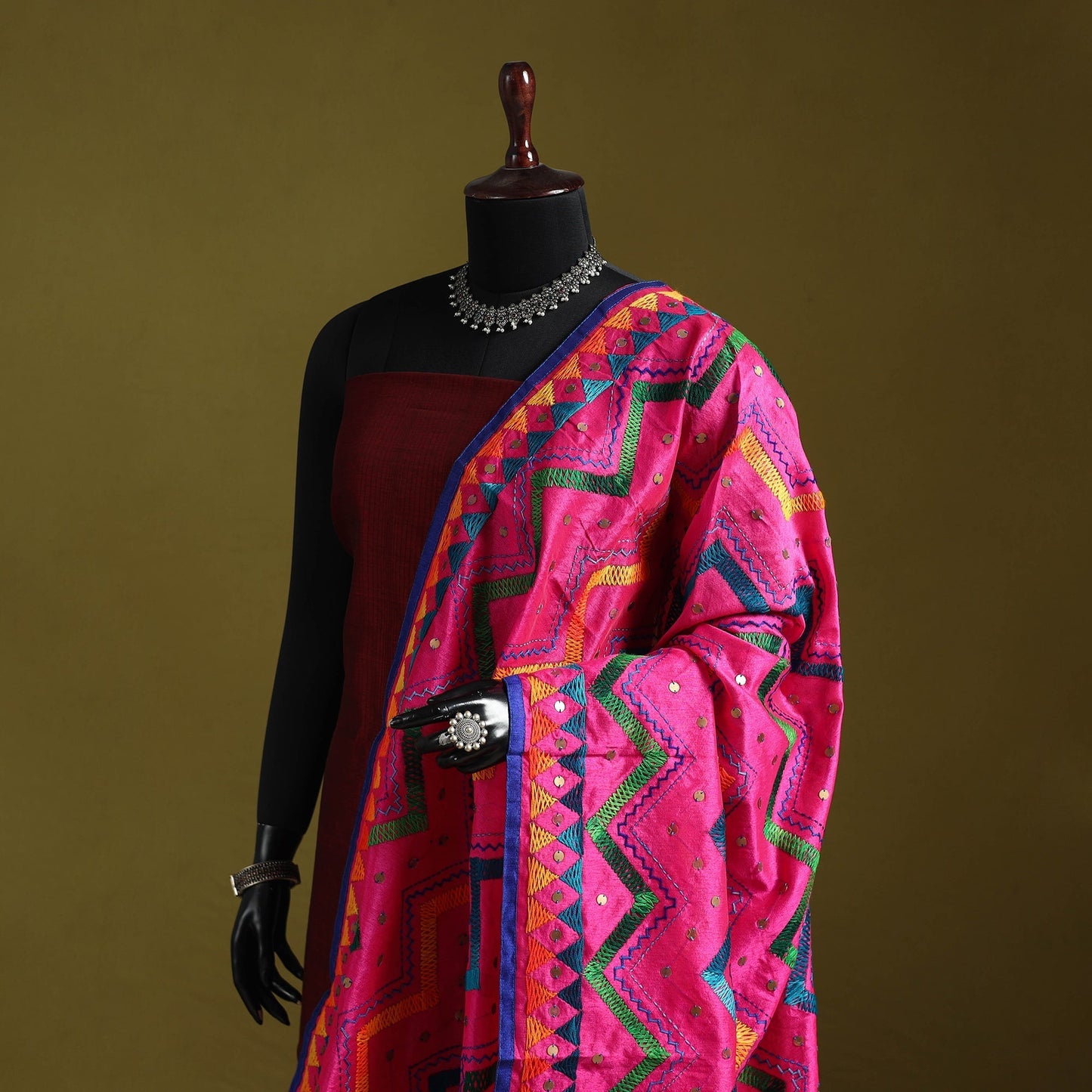 Ranihati chanderi silk zig zag hand embroidery dupatta 30