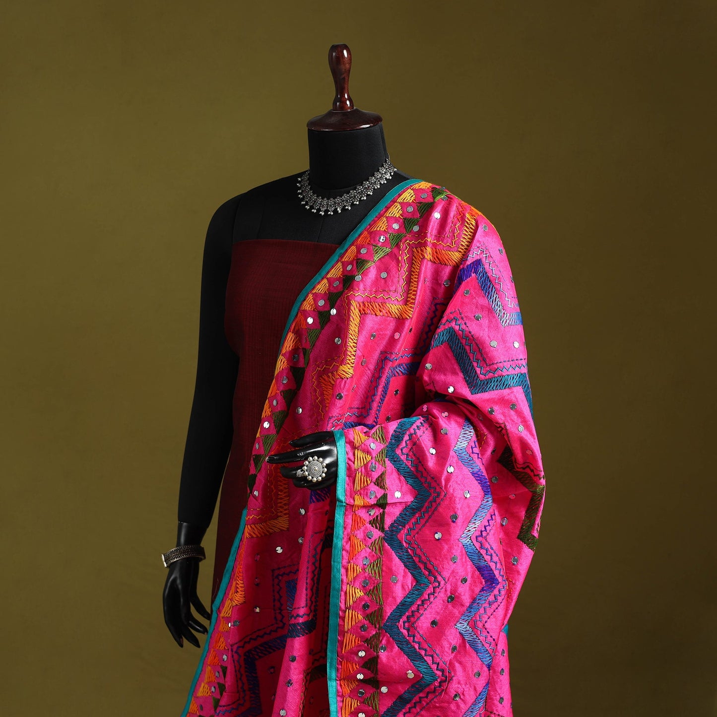 Ranihati chanderi silk zig zag hand embroidery dupatta 31