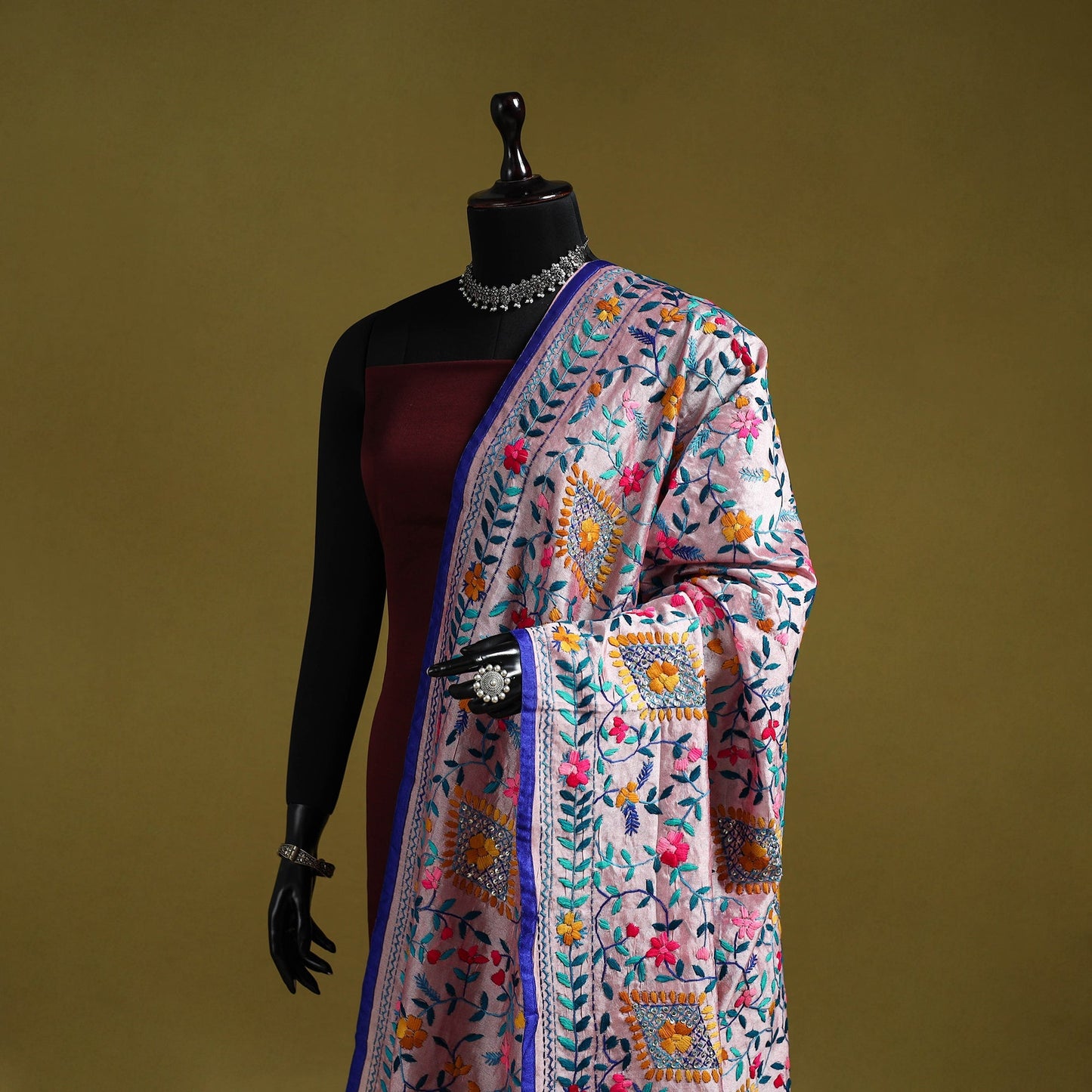 Ranihati chapa work chanderi silk hand embroidery dupatta