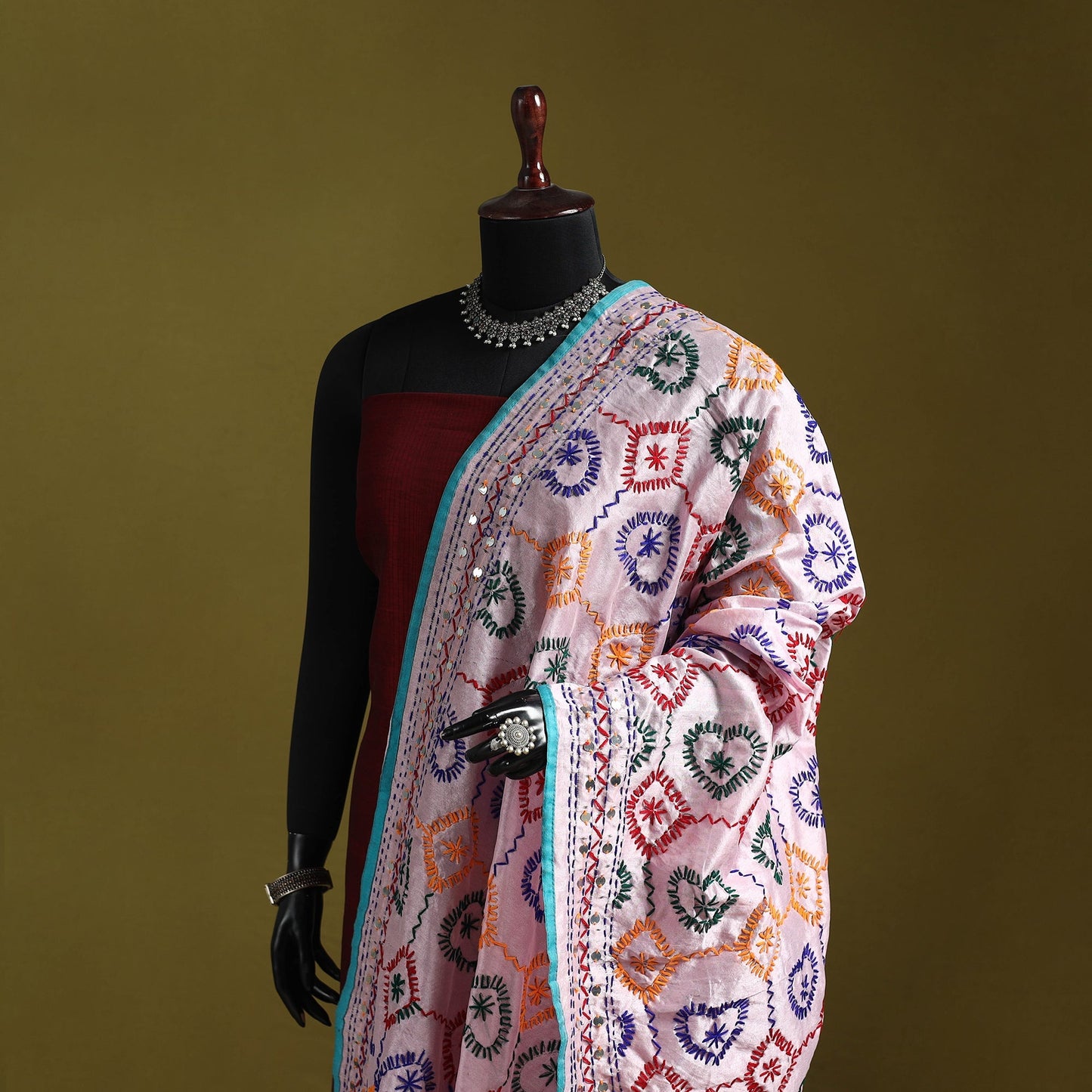 Ranihati chapa work chanderi silk hand embroidery dupatta