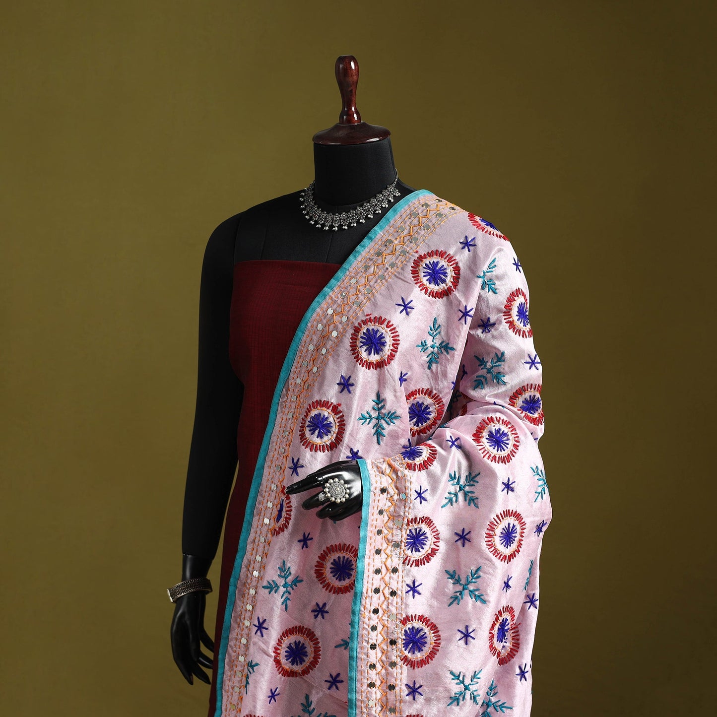 Ranihati chapa work chanderi silk hand embroidery dupatta