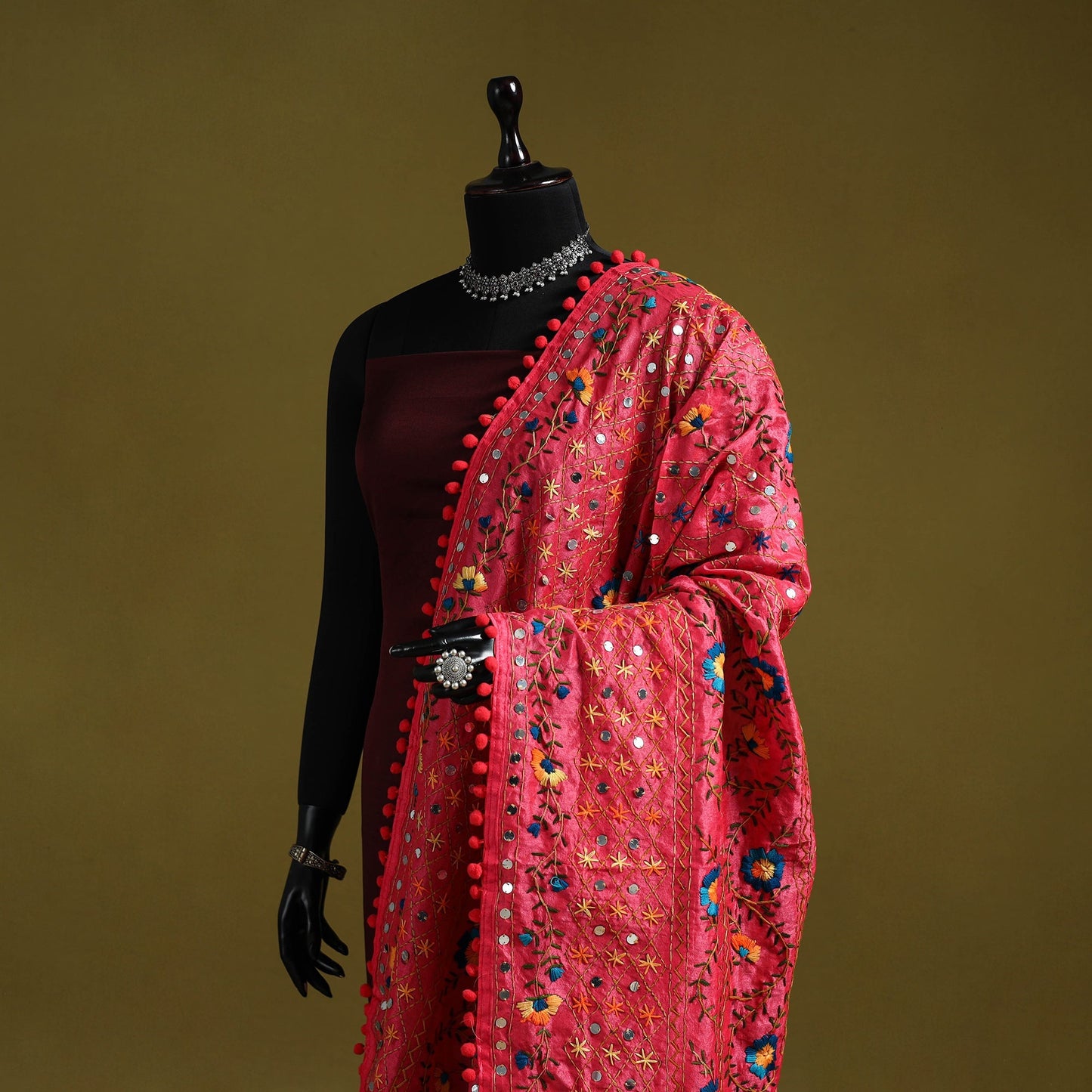 Ranihati chapa work chanderi silk hand embroidery dupatta