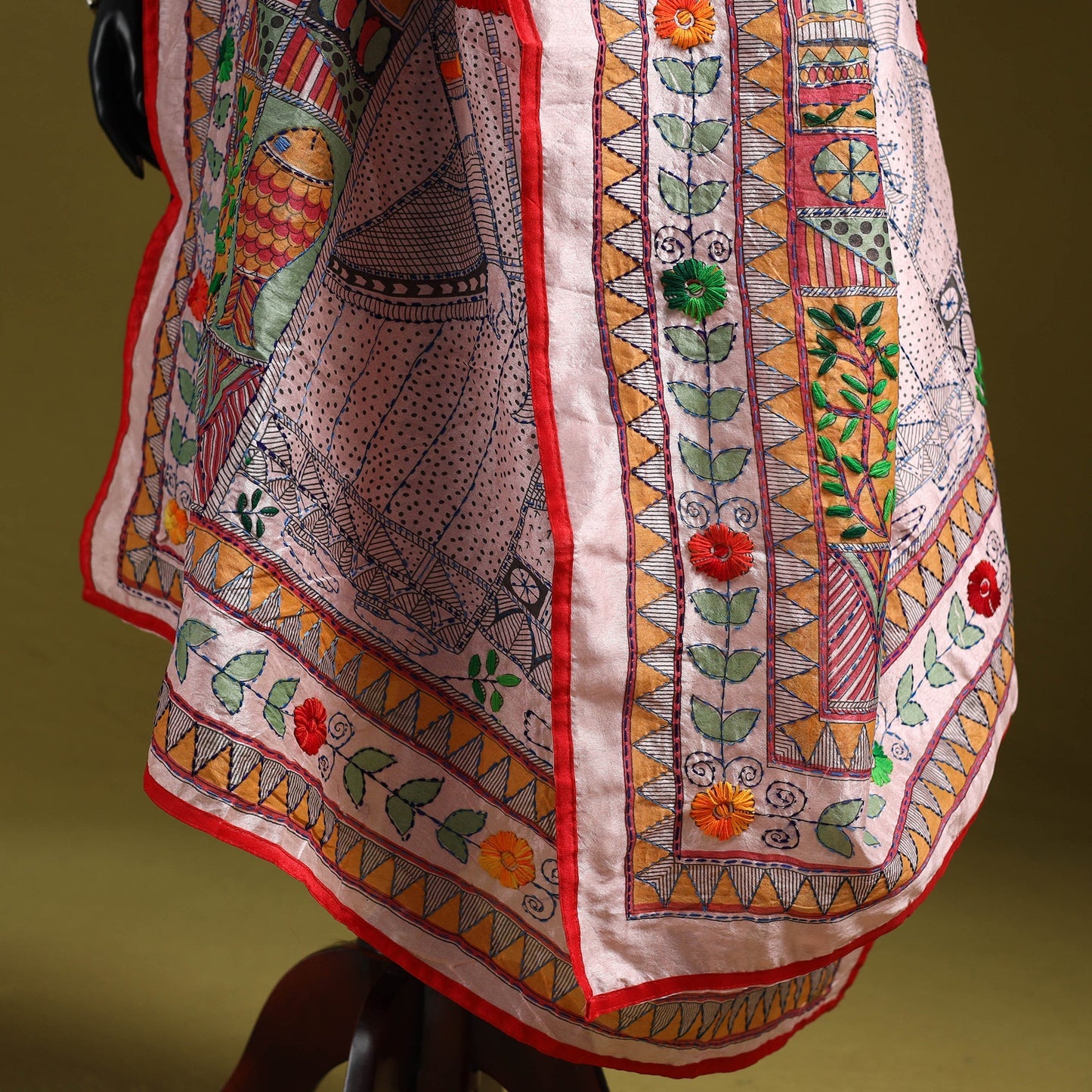 Ranihati madhubani chapa work chanderi silk hand embroidery