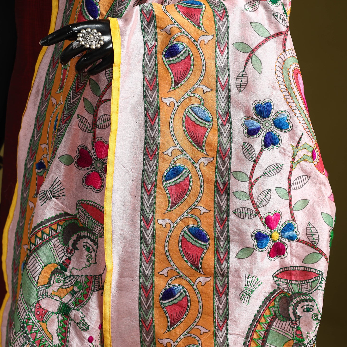 Ranihati madhubani chapa work chanderi silk hand embroidery
