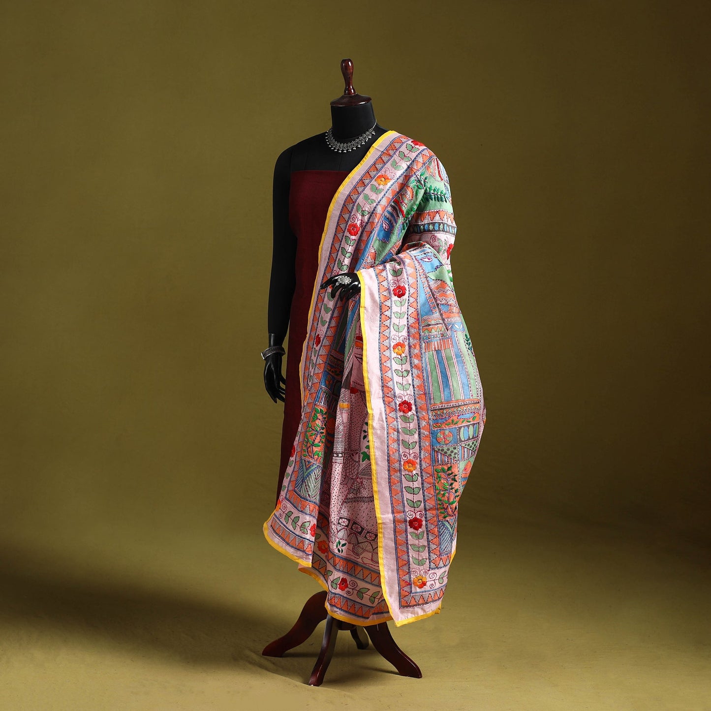 Ranihati madhubani chapa work chanderi silk hand embroidery