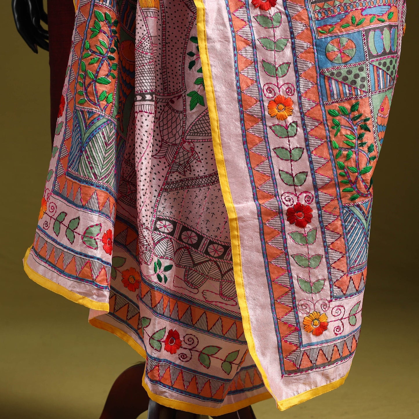 Ranihati madhubani chapa work chanderi silk hand embroidery