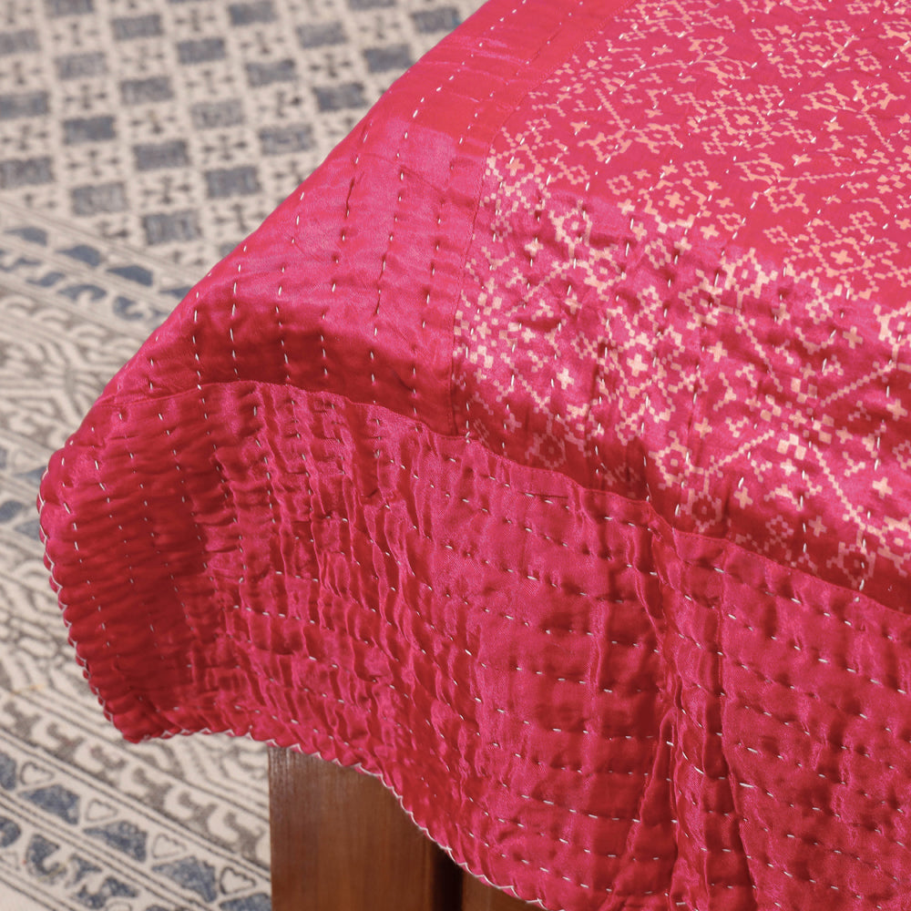 Reversible Ajrakh Patch & Tagai Work Mashru Silk Single Bed Cover / Quilt