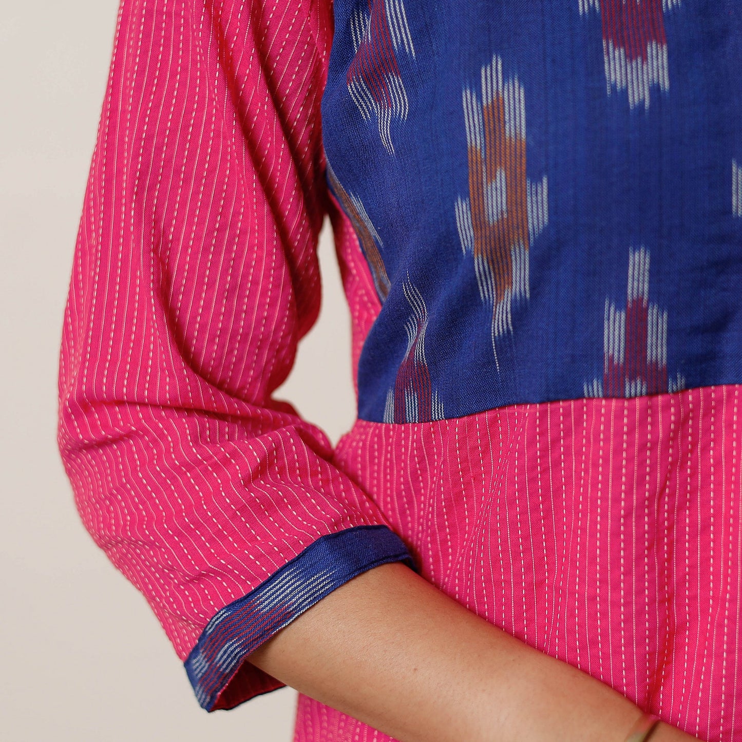 Running Stitch Cotton Straight Kurta with Ikat Patchwork 15