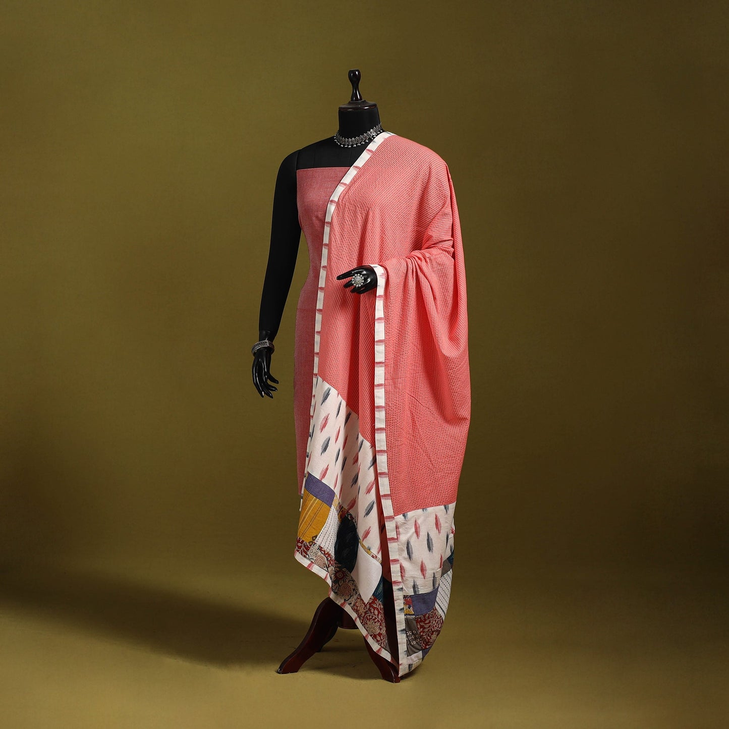 Running stitch with patchwork cotton dupatta 09