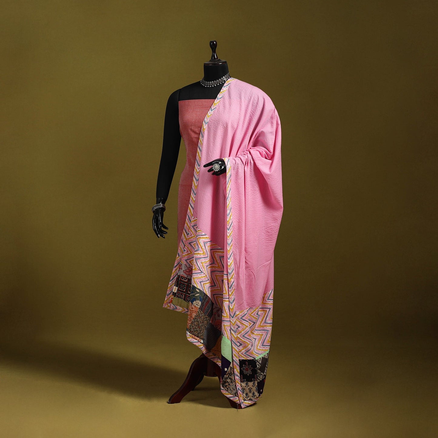 Running stitch with patchwork cotton dupatta 17