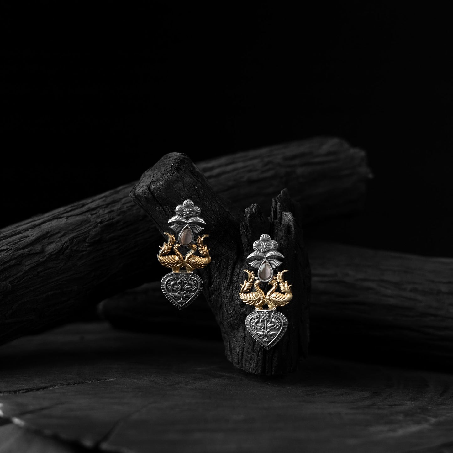 Pink - saanjh bela peacock motif chandbali oxidised