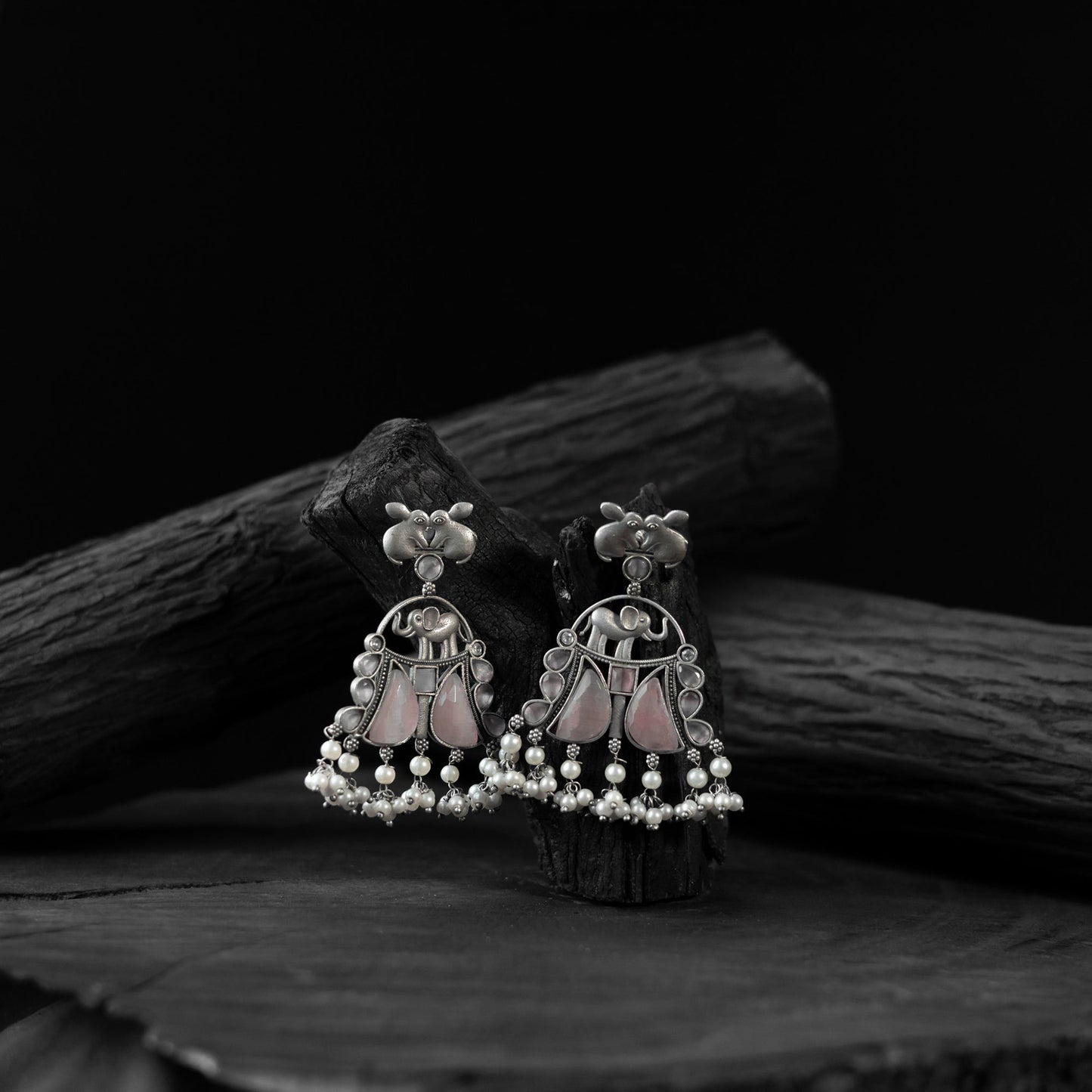 Pink - saanjh bela rabbit & elephant oxidised earrings