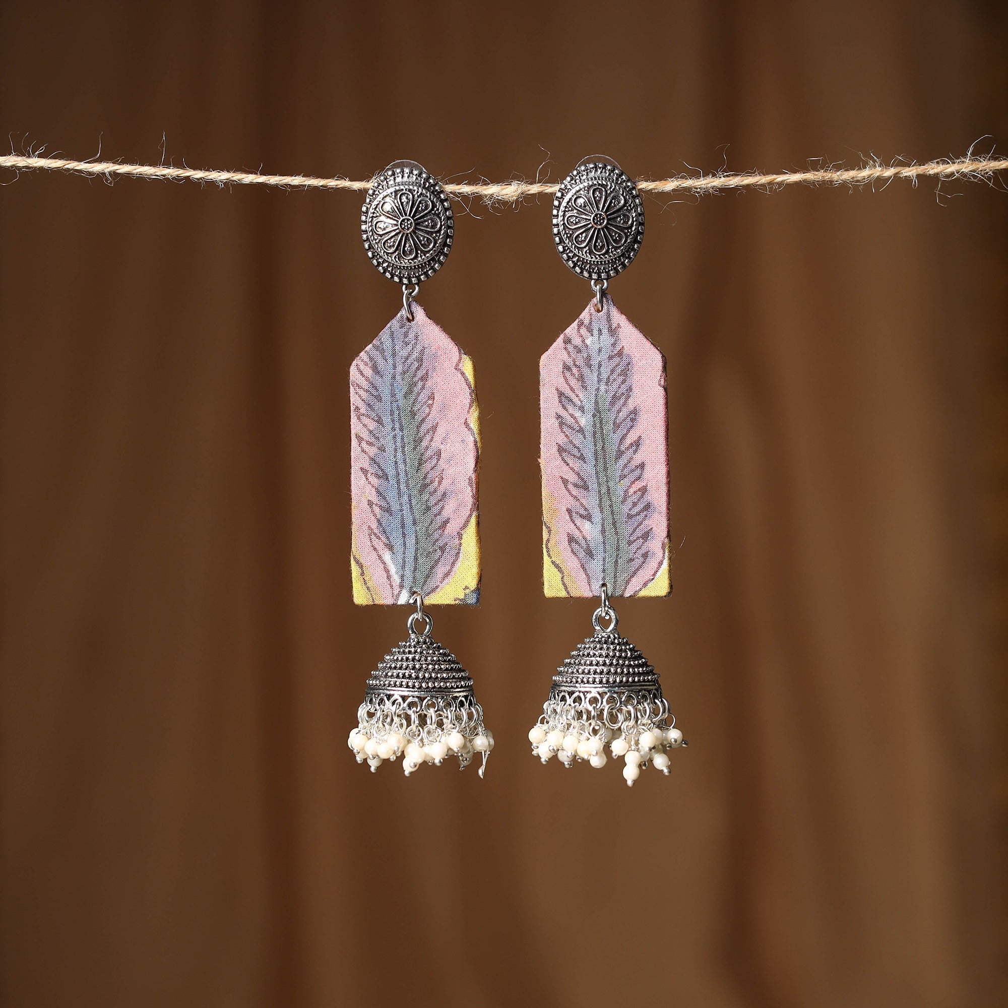 Red - Tahira Handcrafted GS & Shell Work Fabart Earrings