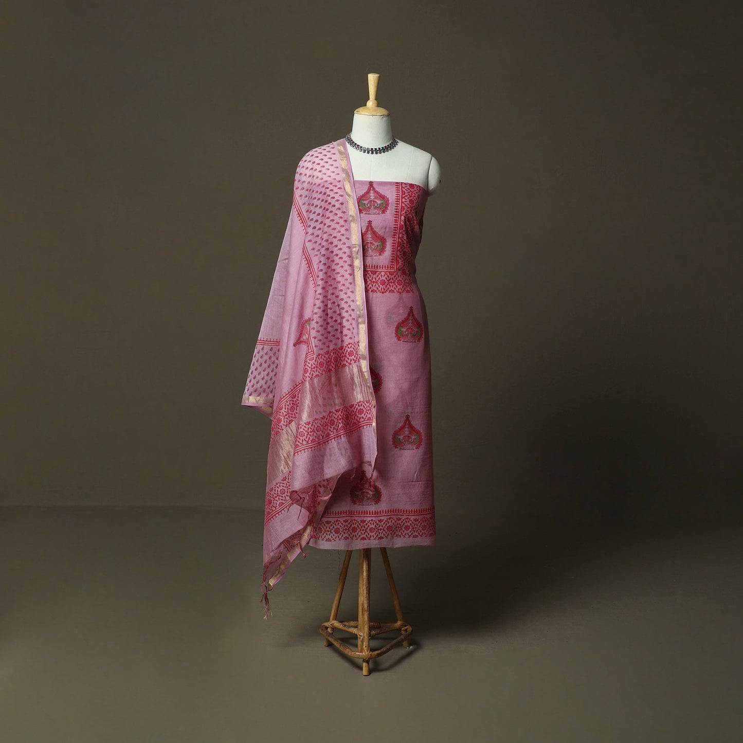 Sanganeri block print mul chanderi handloom 3pc unstitched
