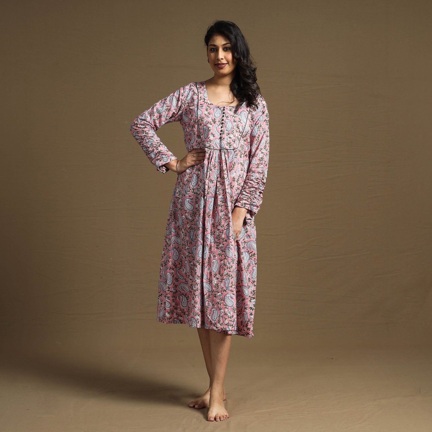 Buy Sanganeri Block Printed Cotton Flared Dress Online at iTokri.com