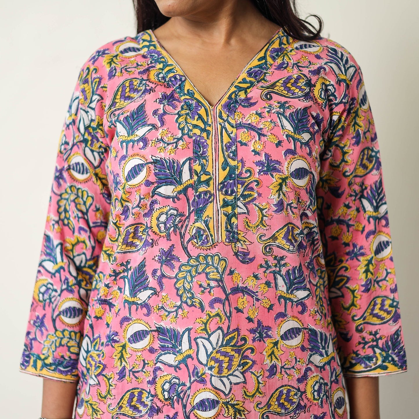 Sanganeri Block Printed Cotton Kurta with Palazzo & Dupatta Set 14