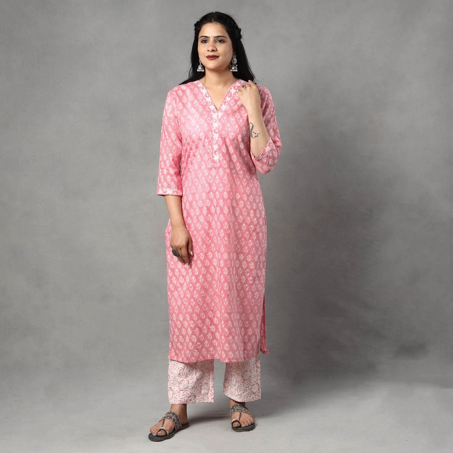 Sanganeri Kurta with Palazzo & Dupatta Set