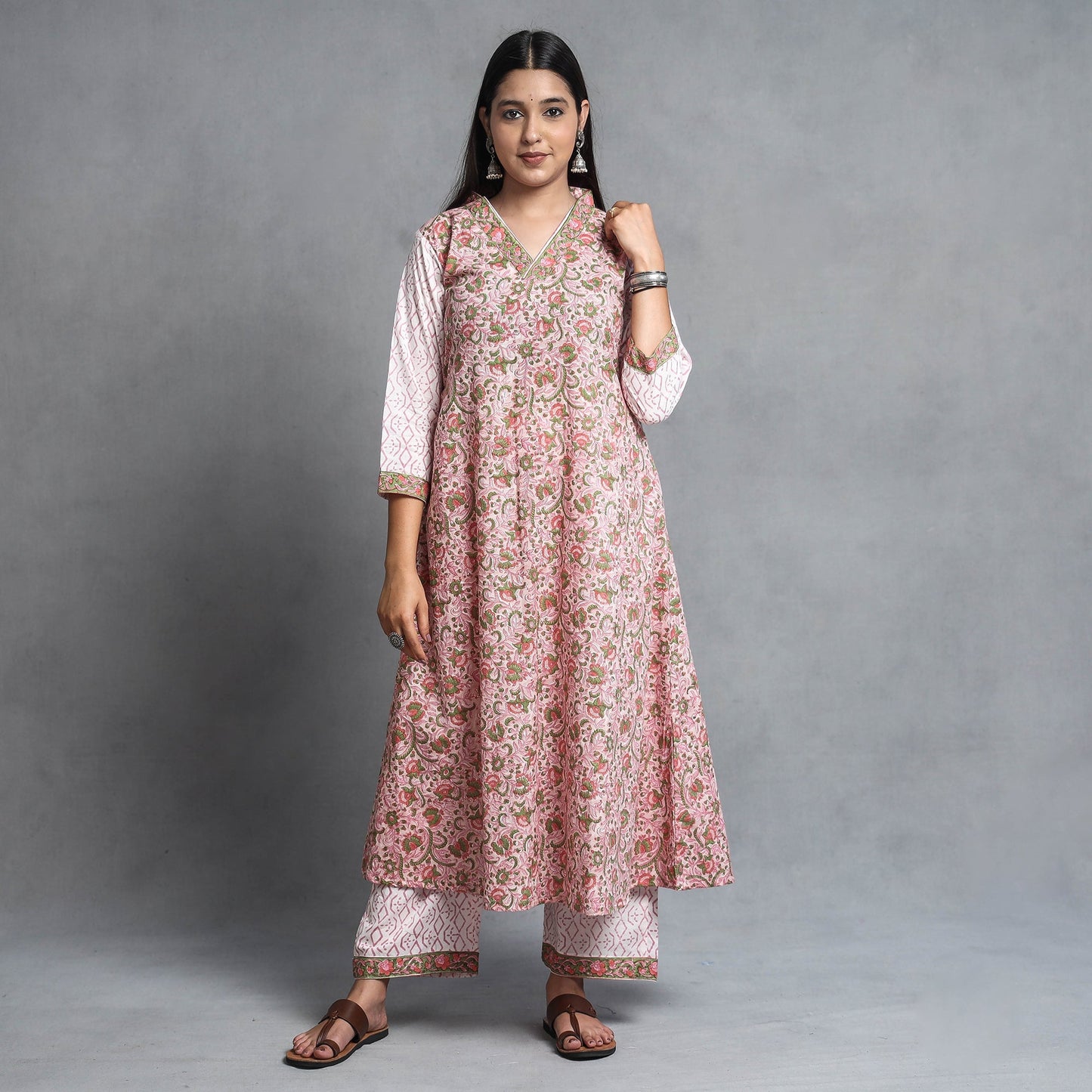 Buy Sanganeri Block Printed Cotton Kurta with Palazzo & Dupatta Set Online at iTokri.com