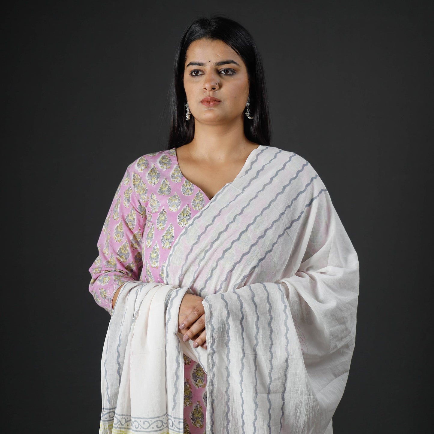 Sanganeri Block Printed Cotton Kurta with Palazzo & Dupatta Set