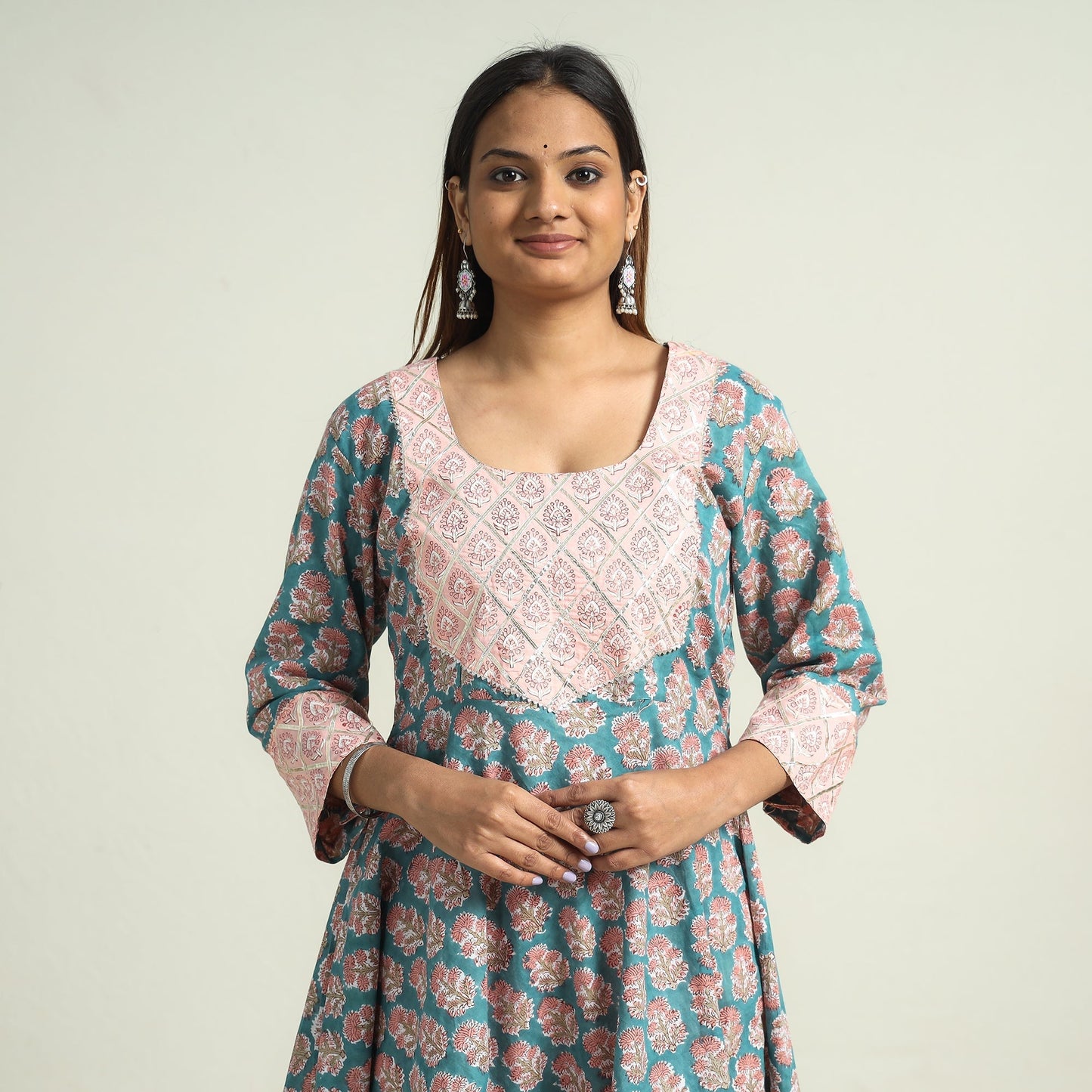 Sanganeri block printed cotton kurta with sharara set