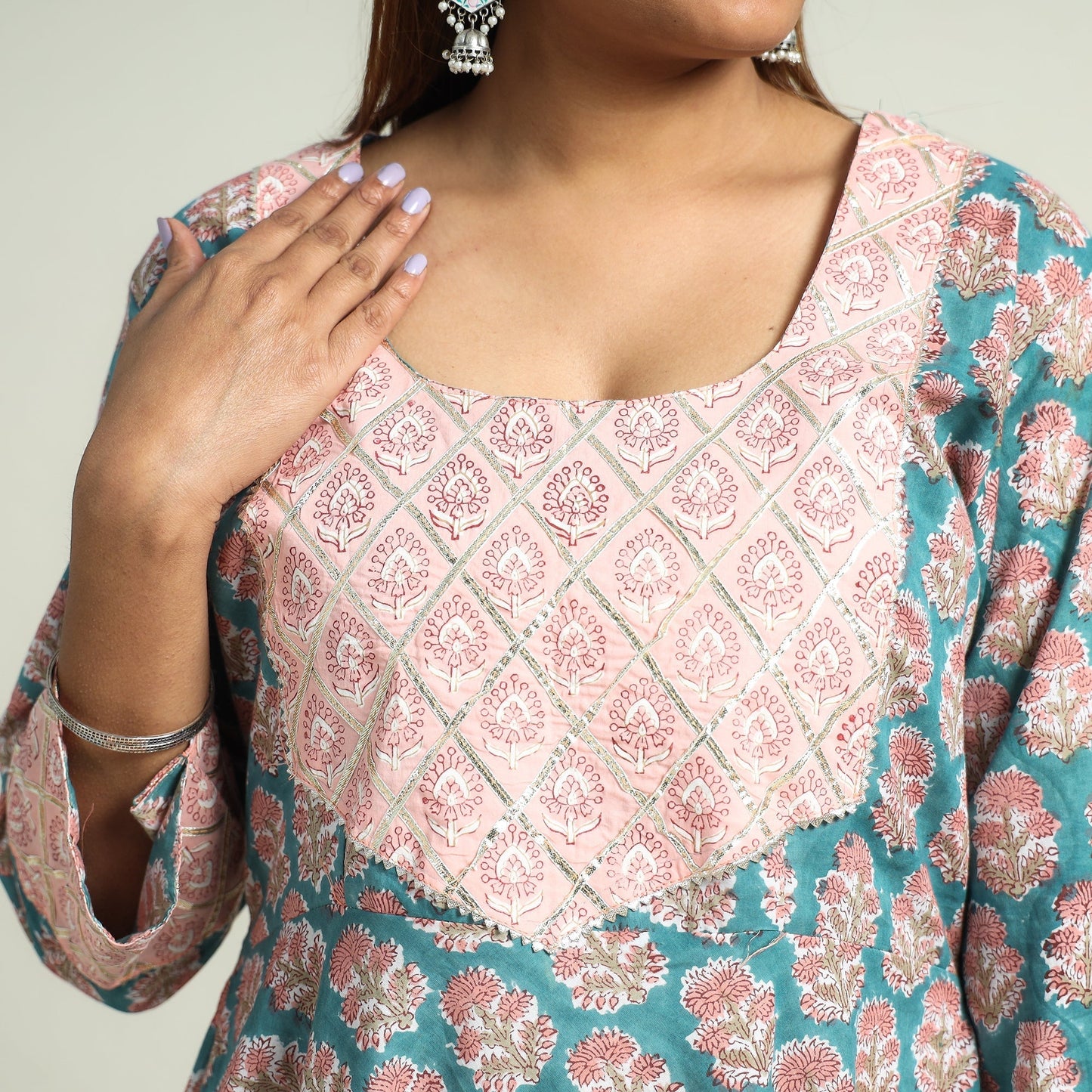 Sanganeri block printed cotton kurta with sharara set