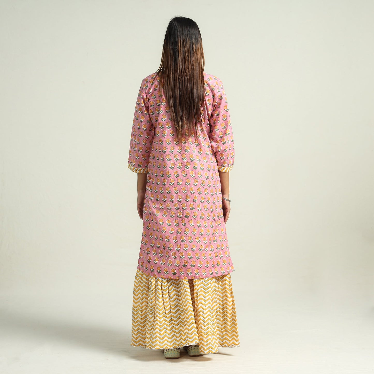 Sanganeri Block Printed Cotton Kurta with Sharara Set