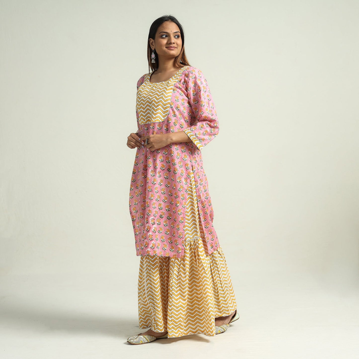 Sanganeri Block Printed Cotton Kurta with Sharara Set