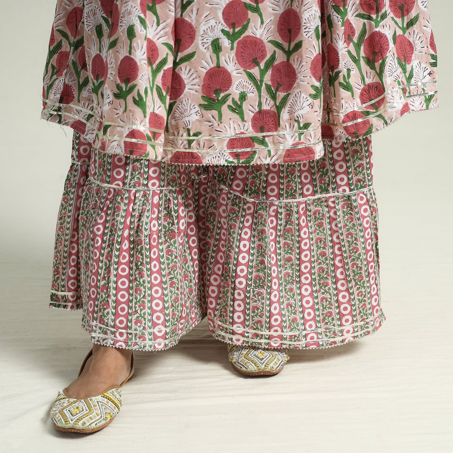 Sanganeri block printed cotton kurta with sharara set