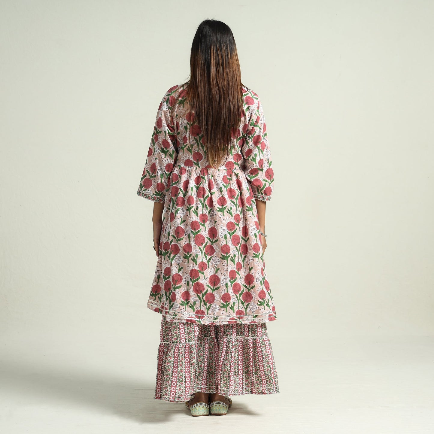 Sanganeri block printed cotton kurta with sharara set