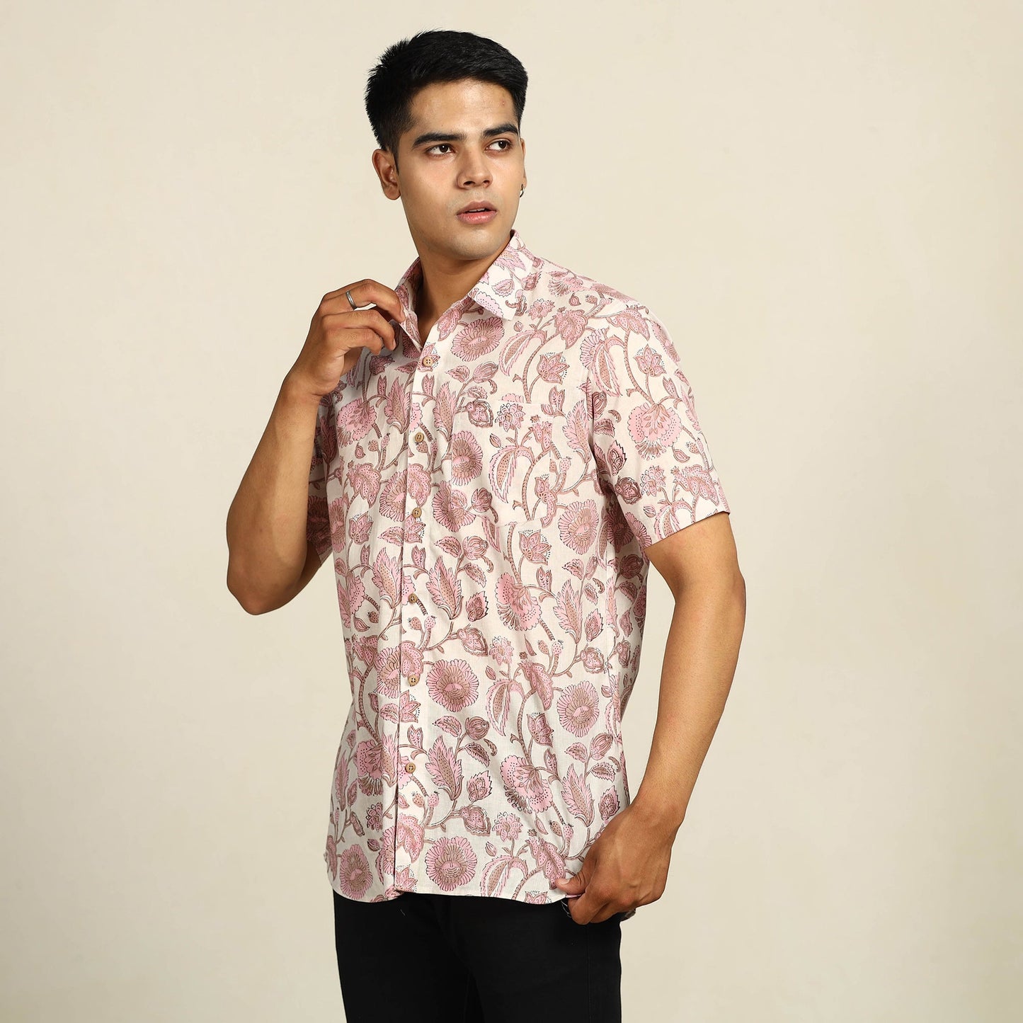 Buy Sanganeri Block Printed Cotton Men Half Sleeve Shirt 13 Online at iTokri.com